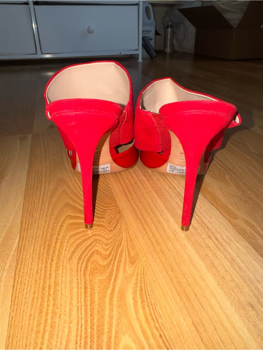 SCHUTZ Red Patent & Suede Pointed Slide Mules - Picture 5 of 12